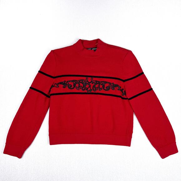 St. John Collection by Marie Gray Knit Embroidered Sweater Red Sz P - Picture 1 of 5